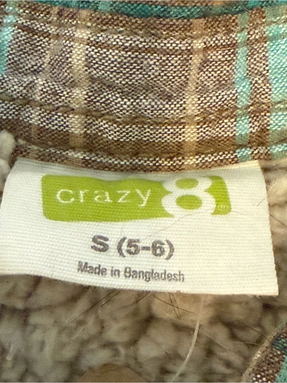Crazy 8 Kids Plaid Sherpa-Lined Shirt Jacket - Teal & Brown Size S 5/6